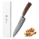 Wakoli EDIB Sakura Santoku Messer 17 cm aus 67 Lagen Damaststahl mit VG10 Kern – Scharfes Damast Kochmesser mit ergonomischem Pakkaholzgriff – Küchenmesser für Fleisch, Fisch & Gemüse in Geschenkbox