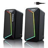 SOULION R40 Computer Lautsprecher, 2.0 USB-betriebene, Beleuchtung für PC mit Lautstärkeregler Taste, Bluetooth 5.3, Surround Sound für Laptop,Tablets,Smartphone