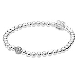 PANDORA Signatur Kugel & Pavé Armband aus Sterling-Silber mit einer großen Kugel in Pavé-Fassung und Zylinderverschluss, Größe: 19cm