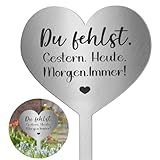 Herz Grabstecker Edelstahl Grabschmuck mit Spruch Du Fehlst. Gestern. Heute. Morgen. Immer! Herz Grabdekoration Grabgestecke Erinnerung Gedenkstätte Grabschmuck Wetterfest Urnengrab aus Edelstah