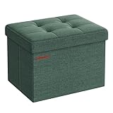 SONGMICS Sitzhocker mit Stauraum, kleine klappbare Sitzbank, 31 x 41 cm Fußbank, Aufbewahrungsbox, bis 130 kg belastbar, für Wohnzimmer Schlafzimmer Schlafsaal, vintagegrün LSF102C01