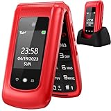 uleway Seniorenhandy Klapphandy ohne Vertrag,GSM Großtasten Mobiltelefon SOS Notruffunktion,Taschenlampe,FM Radio,2.4 Zoll Dual Display Einfach Handy für Senioren (Rot)(mit Ladestation), o2