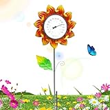 Sonnenblumen-Außenthermometer – Sonnenblumen-Thermometer, Gartenstäbe, dekorative Thermometer, Sonnenblumen-Innen-Feuchtigkeitsmesser | Metallstab- für Garten, Hof, Dekoration