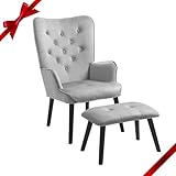 AVAWING Sessel mit Hocker Ohrensessel Fernsehsessel mit Rubberwood Beinen, Relaxsessel Loungesessel für Wohnzimmer, Schlafzimmer, Büro (Grau)