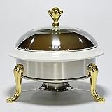UQACHG Speisewärmer zum Servieren von Buffets, Warmhalteplatte, Buffet zum Erhitzen von Lebensmitteln, Edelstahl mit Glasplatte, Set mit heißen Töpfen C, Golden Keramik, 24 cm