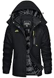 KEFITEVD Skijacke Damen Atmungsaktiv Winddicht Verdickt Fleecejacke Herbst Winter Jacke Winterparka mit Reißverschlusstaschen Bergsteigerjacke für Skifahren Schwarz L
