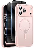 Helssitot Magnetisch Matt Handyhülle Kompatibel mit iPhone 17 Pro Max Hülle Kompatibel mit Mag Safe mit 2 Stück Sichtschutz Schutzfolie, Hard PC Kratzfest Stoßfest Transluzente Schutzhülle - Rosa