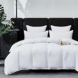 YASMENG Bettbezug aus Baumwoll-Satin, 240 x 260 cm, Weiß, 100 % Baumwolle, Satin, weich, seidig, atmungsaktiv, Lyocell, Seide, Bettwäsche für Doppelbett, mit Reißverschluss und Kissenbezügen, 65 x 65