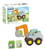 PLAYMOBIL JUNIOR | Schaufelbagger | nachhaltiges Spielzeug für Kinder ab 1 Jahr | inkl. aufklappbarem Kabinendach und Stapelsteinen | 7168