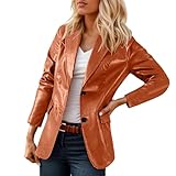 Generisch Damen Lederjacke Kunstleder Blazer Motorradstil Jacken Vintage Jacke Einreihige Reverskragen Kurzblazer Leder Temperament Lederblazer Langarm Baggy Mantel Freizeit Passform Motorradjacke