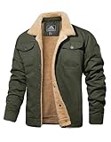 MAGCOMSEN Herren Winterjacke Übergangs Fliegerjacke Warme Gefüttert Winterparka mit Brusttaschen Herren Outdoor Cargo Bomberjacke Unifarben Sweatjacke mit Stehkragen Armeegrün L