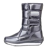 Schneestiefel Damen, 3.5 Cm Flacher Boden Stiefeletten Rutschfest Wasserdicht Winterschuhe, Warm Gefütterte Trekking Wanderschuhe, Diese Größe Fällt Eine Nummer Größer Aus,Grau,38 EU
