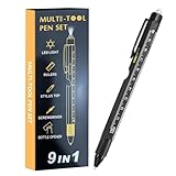 Multifunktions-Stift – 9-in-1 Taschenwerkzeug mit LED-Licht – Arbeitsstift mit Wasserwaage, Lineal und Flaschenöffner | für Vater, Freund, Ehemann, Weihnachten, Geburtstag, Strumpffüller