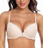 Lemorosy Damen Blumen Spitze Schalen Bügel BH Push Up Gepolstert Elegant(Beige,80B)