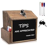 KBIBCK Holz Vorschlagsbox, Spendenbox Abschließbar mit Zeitungsfach und 2 Schlüsseln, Briefkasten Kummerkasten Stehend & Wandmontage mit Kreidetafel Tafelstift für Schule,Büro,Krankenhaus (21x20x17cm)