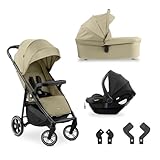 hauck Shop N Care Trio Set, Olive - 3in1 Kombikinderwagen ab Geburt bis 22 kg - Buggy, Babywanne & i-Size Babyschale, Snack-Tablett & Becherhalter, UPF 50+, Liegefunktion, Zusammenklappbar