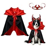 Behogan Halloween Hund Vampir Kostüm: Hundekostüm Vampir Umhang mit Teufelshörner, Halloween Hund Teufel Cape Mantel Kostüm, Halloween Haustier Kostüm für Hundekostüme, Party, Cosplay, Dekoration