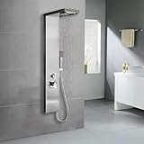Probility Duschpaneel aus Edelstahl für den Eckeinbau 4 Funktionen mit Handbrause, Regenbrause, 2 Massageduschen, Wasserfallbrause, komplettes Duschzubehörset, Geeignet für Eckmontage