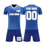 Generisch Personalisiert Fußball Trikot Mehrfarben - Eigenes Logo, Teamname & Nummer | Modernes Schnelltrocknendes Trikot Set für Kinder, Jugendliche & Erwachsene (Blau)
