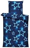one-home Winter Bettwäsche Thermo Fleece Kuschelig Warme Bettbezüge Flauschig Warm Weich, Größe:2 teilig 135x200 cm, Farbe:Sterne blau