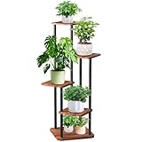 OUUTMEE Pflanzenständer Blumenständer indoor 5 Etagen Pflanzenregal Blumentreppe Metall Blumentopf Mode Pflanztisch （Holzfarbe）
