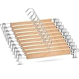 10 Stück 35cm Natur Kleiderbügel aus Holz,Robust Rockbügel, Hosenbügel mit 360° Drehbar Haken, Metall Kleiderbügel Platzsparend mit rutschfest Clips für Hosen Socken Röcke