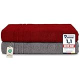 Komfortec 2er Saunatuch Set 80x200 cm aus 100% Baumwolle, XXL-Saunatücher, Sauna Handtuch, Weich, Groß, Frottee, Schnelltrocknend, Anhtrazit Grau/Aurorarot