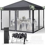 LEADZM Pavillon 3x3m,Faltpavillon,Wasserdicht,UV Schutz 50+,Höhenverstellbar mit 4 Moskitonetzen, Stabil, Ideal für Garten, Terrasse, Camping und gewerbliche Nutzung
