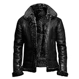 Generisch Lederjacke Mit Fellkragen Herren, Fleecejacke Pu Leder Wasserdicht Winterjacke Große Größen Warme Übergangsjacke Classic Vintage Bomberjacke Reißverschluss Revers Arbeitsjacke Für Outdoor