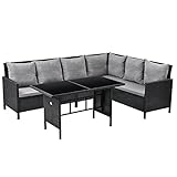 SVITA Poly Rattan Ecksofa Rattan-Lounge Esstisch Gartenmöbel-Set Sofa Garnitur Couch-Eck (Dining Set, Schwarz)