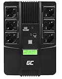 Green Cell® UPS USV Unterbrechungsfreie Stromversorgung 800VA (480W) mit Überspannungsschutz 230V Line-Interactive Spannungsregelung AVR USV-Anlage USB/RJ45 6X Schuko Ausgänge LCD Bildschirm