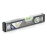 WORKPRO Profi Wasserwaage 25 cm, Mini Wasserwaage Torpedo-Wasserwaage, Aluminium Gehäuse, Stoßdämpfende Gummi-Endkappen, Rundum ablesbar, 1 horizontale/2 vertikale Libellen