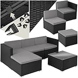 tectake® Poly Rattan Lounge, Outdoor Sitzgruppe, Set mit Sofa Sessel, Hocker, Tisch, frei kombinierbar, Sitzecke für 3-4 Personen, Möbel wetterfest für Garten Terrasse Balkon - schwarz