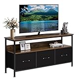 OPULENTHOME TV Schrank, Lowboard, TV Bank, Fernsehtisch Aus Holz, TV Board, Fernsehschrank Mit 3 Schubladen Und Regalen, TV Regal für Fernseher Bis Zu 55 Zoll, für Wohnzimmer