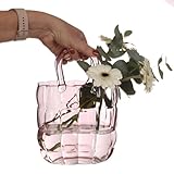 Comforder Glas Vase, Design Blumenvase– Glas Handtasche für Blumen (19x11x28 cm) – Dekorative Glasvase, Moderne Tischdeko Hochzeit (Rosa)