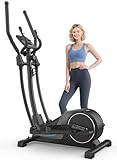 Cowmew Ellipsentrainer für Zuhause, Ultraleiser Magnetischer Crosstrainer mit 16 Widerstandsstufen, 8 kg Schwungrad, rutschfeste Pedale mit 42 cm Schrittlänge, Belastbarkeit 150 kg, LCD-Monitor
