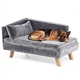 SOARS Hundesofa, Katzensofa mit Rückenlehne, Kissen & Holzbeinen, Hundecouch für kleine Hunde, Hundebett erhöht, Haustiersofa, 81 x 51 x 47 cm, Grau