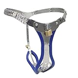 Yerbssk Weibliche Vorhängeschloss Keuschheitsgürtel Einstellbare Edelstahl Keuschheit Hosen, Strap On Chastity Belt Frau Chastity Cage mit Defäkationsloch Abstinenz Sex Spielzeug(Blue,76/100cm)