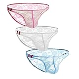 Fottmio Herren String Mesh Spitze Bikinislips Unterhose Männer Lace Tanga Briefs Durchsichtige Reizwäsche