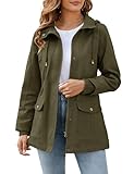 Tuopuda Übergangsjacke Damen Baumwolle Jacke Übergang Stehkragen Mantel Parka Jacket mit Kapuze mit Kordelzug Übergangsmantel Hooded Oberbekleidung für Frühling Sommer Herbst, Armeegrün, L