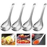 Jinsion 4 Stück Kaviar Löffel Edelstahl, Kaviar Löffel für Suppe Silbrig, Löffel mit Löchern,Langlebig, Schlitzlöffel Edelstahl Rostfrei Poliert, Kaviarlöffel Sieb für Buffet Party Bankett Kochen