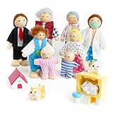 DUOCIYUAN Puppenhaus Puppen, 12 Stück Puppenhaus Figuren mit Katze und Hund Puppen Familie Set Holzpuppe Spielzeug für Kinder Puppenfamilien Biegepuppen für Puppenhaus Zubehör Geschenk