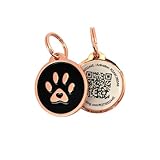 Pet Dwelling 2D QR Code Haustier-ID-Tag – Hundemarken – Katzenmarken – Online-Haustierprofil – Scan-Tag mit sofortiger E-Mail-Benachrichtigung (Roségold, schwarze Pfote)