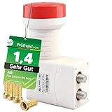 [Test SEHR GUT, Note 1.4 *] AB Twin LNB Red Edition 2 Teilnehmer für Satellitenschüssel Antenne, 4K LTE Filter LNC, 2-Fach Direktanschluss an Sat Receiver inkl. 4X vergoldete Nonic F-Stecker
