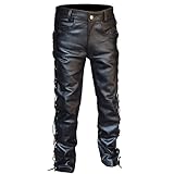 Herren Lederhose Exclusive Premium Lederjeans aus Voll-Rindsleder Motorradhose Bikerhose mittlere Leibhöhe Wasserdicht Winddicht Schwarz Lederjeans Leder für Nachtclub
