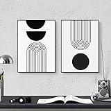 2er Abstrakt Poster Set Wandbilder Bilder Schwarz Weiß Bilder Set Moderne Leinwand Wohnzimmer Kunst Linie Wandposter OHNE Rahmen Schlafzimmer Decor (50x70 cm)