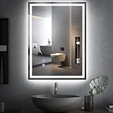Youyijia Spiegel Mit Beleuchtung,80x60 cm Badspiegel Mit Beleuchtung Mit Touch-Schalter Beschlagfrei, 3 Lichtfarben Dimmbar, 3500K-6500K Badezimmerspiegel, Spiegel (80x60 cm Beschlagfrei+Dimmbar)
