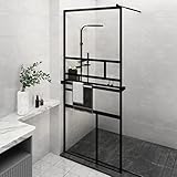 Rantry Walk Duschwand aus schwarzem Regal, 90 x 195 cm, ESG-Glas, Aluminium, feste Duschwand, Duschabtrennung, Schiebetür, Walk-in Duschwand für Badezimmer Modell 3185461
