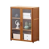 JSLJJBD Bambus-Bücherregal mit 3/4/5/6/7 Etagen Vitrine aus Acryl Sammlervitrine Vitrinenschrank Bücheraufbewahrung Mehrzweck-Organizer für Wohnzimmer Tea Brown 60cm 3-Tier