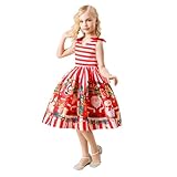 Langarm Kleid Mädchen Weihnachten, Kleider für Mädchen Festlich, Kinder Festzug Kleid Weihnachten Tanzparty Kostüm Prinzessin Kleid (Red 8 9 Years)